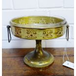 An Art Nouveau brass comport with twin handles and clear glass liner, 22 x 18cm