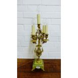 An onyx and brass table lamp base, 56cm high