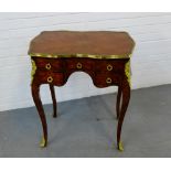 A French Louis XV style Kingwood and parquetry inlaid side table, with gilt metal mounts, the