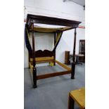 A mahogany four poster bed frame with fluted and carved end posts, height 240cm x 210 x 180cm