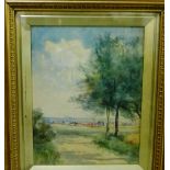 Unknown Artist Landscape Watercolour, apparently unsigned, in glazed giltwood frame, 42 x 46cm