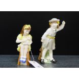 Two Royal Worcester Katie's Day porcelain figures to include 'Teatime' and 'School time', tallest