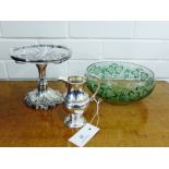 A mixed lot to include an Edinburgh silver cream jug, together with a Walker & Hall plated comport