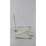 A group of novelty golf Epns accessories to include a pill box, tooth pick and three piece desk