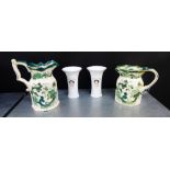 Two Masons 'Chartreuse' patterned octagonal jugs, together with two Royal Commemorative white glazed