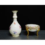 A Meissen white glazed vase with floral sprays together with a M. Raynaud Limoges circular pot and