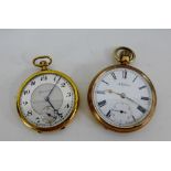 A Waltham gold plated pocket watch together with a Grosvenor gold plated pocket watch (2)