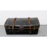 An early 20th century black leather travel trunk, 100 x 62cm