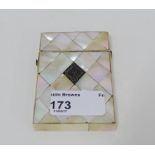 Mother of pearl, abalone and inlaid white metal card case, 9 x 6cm