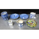 A mixed lot to include a Cloisonne floral decorated trinket dish, Japanese blue and white porcelains