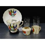 A mixed lot to include a Chelton china crested ware cup and saucer 'For Honour and Liberty'