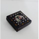 An Eastern papier mache box, the square lid inlaid with abalone dragon and pearl of wisdom pattern 7