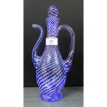 A Nailsea style blue and white glass decanter and stopper, 28cm high