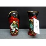 Two Japanese Sumida Gawa vases, each with figures in relief and oval signature plaques verso, 12cm