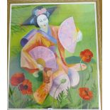 Irene Ann D.A. (flourished 1967) Geisha Girl Acrylic, signed, in a glazed frame, 73 x 90cm