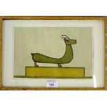 20th Century School Sausage Dog Acrylic on paper, apparently unsigned, in a glazed frame, 26 x 17cm