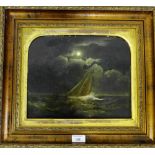 Attributed to Theodore Gudin (1802-1880) Seascape with Moonlight Oil-on-board, inscribed on the