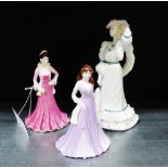 A group of Coalport porcelain figures to include 'Beatrice at the Garden Party', 'Debutante Kim' and