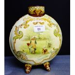 A Doulton Lambeth faience moon flask by Ada Dennis, painted with children playing in the fields