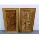 A pair of Eastern carved wooden panels, 104 x 56cm (2)