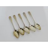 Five George III Scottish silver Old English pattern teaspoons, bearing makers mark for Robert Gray &