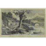 A gilt framed engraved print of a Flower Mill with the prospect of the adjoining river, 30 x 20cm