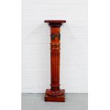 A contemporary stained wood column on plinth base, 108 x 26cm