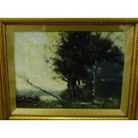 After Corot River Scene Oil-on-board, apparently unsigned, in a glazed giltwood frame, a pencil