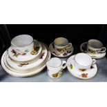 A collection of Royal Worcester 'Evesham' pattern table wares to include three cups, three