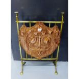 An Art Nouveau copper and brass fire guard with stylised honesty pattern, 76 x 50cm