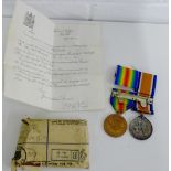 WWI Service and Victory medals and ribbons awarded to the late Pte M McKenzie 203018