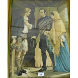 The meeting of Prince Charlie and Flora MacDonald Coloured lithographic print in a glazed frame,