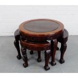 A 20th century Chinese nest of table, the circular top table over a set of four quarter tables,