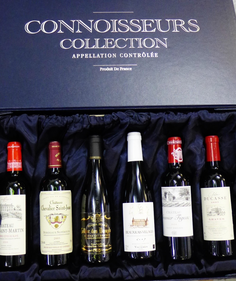 The Connoisseurs collection of six French red wines to include Chevallier san Juan, Chateau san