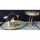 Epns wares to include a comport with circular glass dish, a tray and an epergne (a lot)