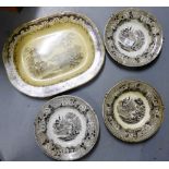 A group of Bosphorus transfer printed table wares to include an ashet and set of four bowls (5)