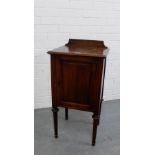A mahogany ledgeback pot cupboard, on turned tapering supports, 82 x 41cm