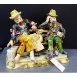 A Capodimonte figure group of 'Two Tramps on a Garden Bench', 31 x 27cm