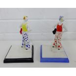 Two Bizarre by Clarice Cliff, Wedgwood 1999 Centenary collection figures on square plinth bases,