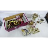 A mixed lot of bijouterie and costume jewellery to include beads, wristwatches, Epns trophy cups,