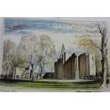 Basil Spence Mortonhall Crematorium, Edinburgh Pastel, signed and dated bottom right, September '61,