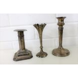 A mixed to include a London silver solifleur vase, Birmingham silver candlestick and a Sheffield