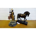 The Royal Mints Classic figure 'Britannia', together with a patinated resin figure of a horse (2)