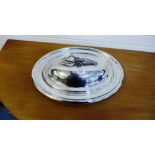 An Italian silver plated dish and cover, the oval lid with a lobster handle, 50cm long