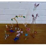 A collection of bohemian coloured glass novelty animals (a lot)