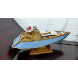 Quebec St, Challenger I, a motorised model boat on stand 55cm long