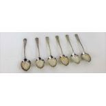 Set of six Victorian silver teaspoons with shell bowls and engraved stems with makers marks for