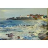 Valerie Fraser RSW 'North Berwick Coast Line' Oil-on-board, signed and framed, 23 x 16cm