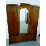 An Art Deco oak mirror door wardrobe, 195 x 148cm