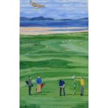 Jennifer Thomson 'A Round of Golf' Mixed media, signed and dated '07, in a glazed frame, 35 x 54cm